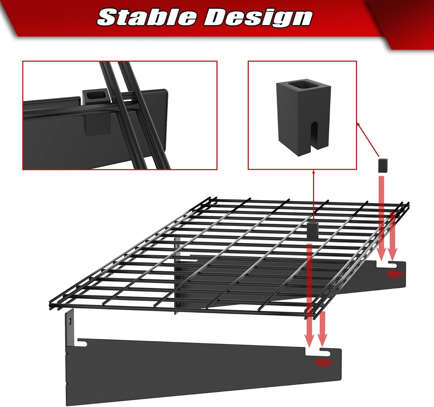 WALMANN 2 Pack Garage Wall Mount Shelves, 45x15 inch Wall Mounted Storage Shelves for Garage Heavy Duty Floating Shelf, Holds Up to 220 lbs(Black)