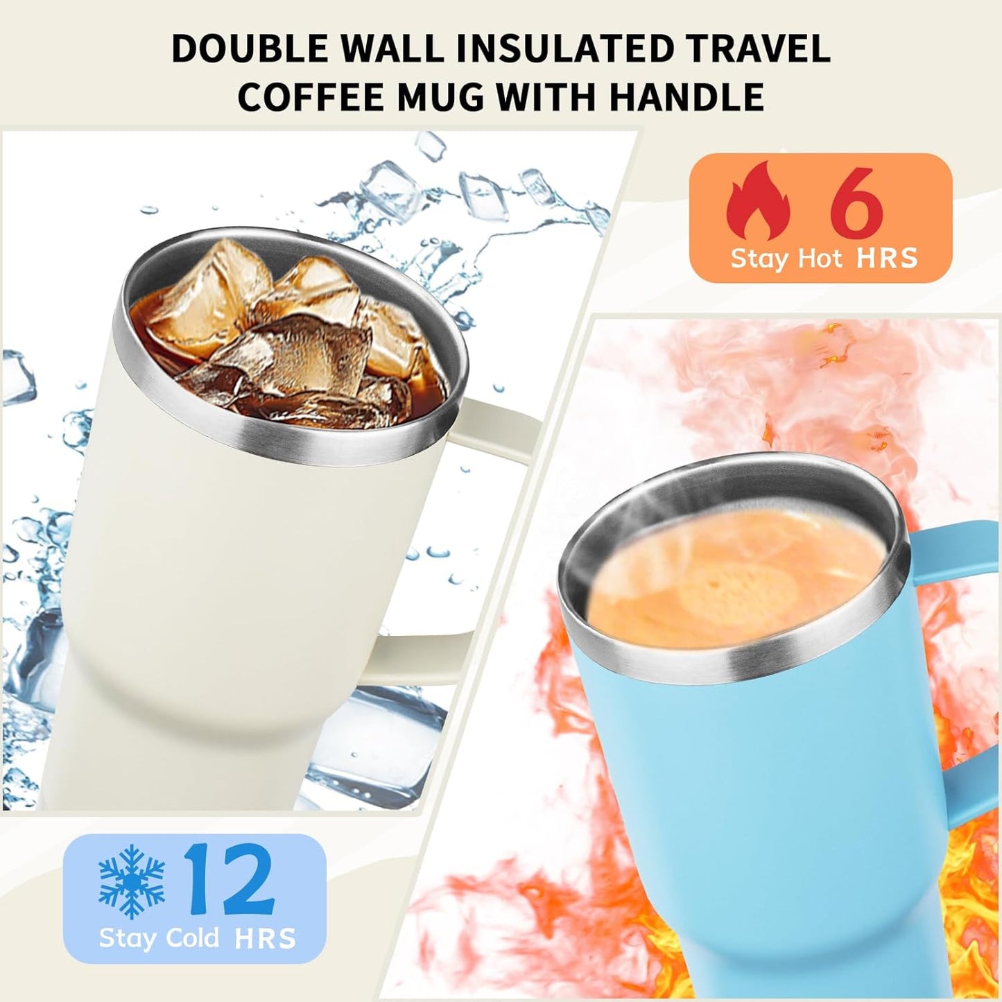 20oz Insulated Tumbler with Handle Stainless Steel Travel Coffee Mug with Lid and Straw Double Wall Vacuum Leak-proof Reusable Thermal Water Cup for Hot and Cold Drinks (Multicolor-4,4 Pack)