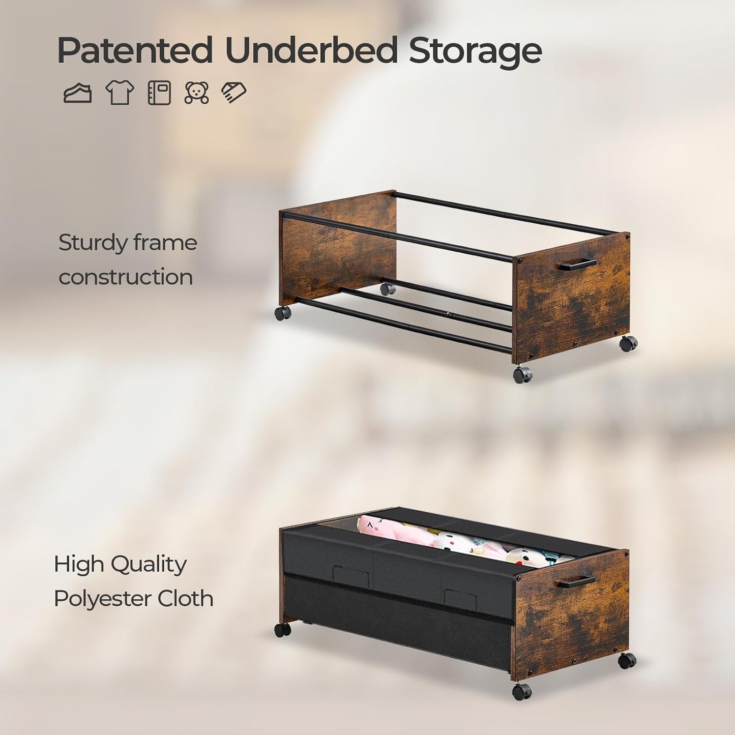 Under Bed Storage with Wheels XXL Size, Under Bed Storage Containers, UnderBed Drawers with Metal Frame, for Clothes Shoes Blanket, Patented Design