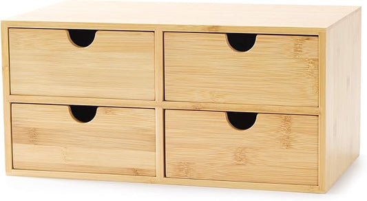Wisuce Bamboo Desk Organizer - Mini Desktop Drawer Tabletop Storage Organization Box for Office Home Toiletries Supplies, No Assembly Required (4 Drawer)