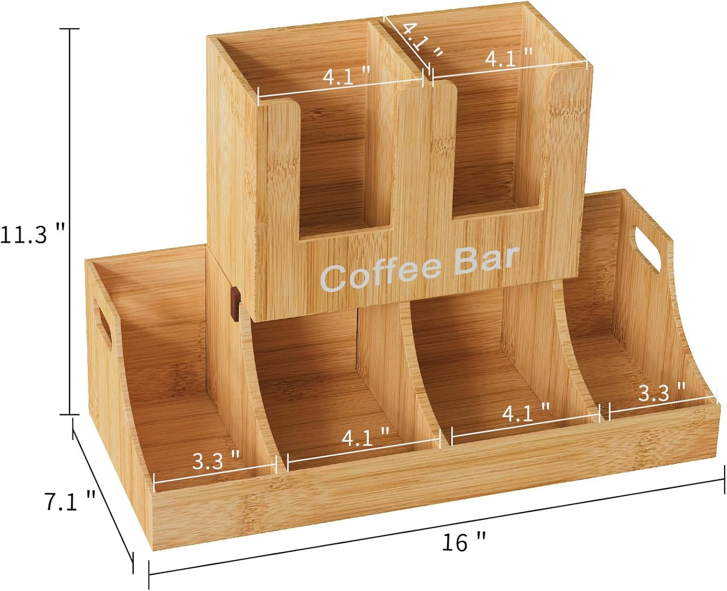 Coffee Station Organizer, Bamboo Coffee Bar Organizer for Countertop, Condiment and Cup Storage Organizer, Bar Accessories for Kitchen, Office, Home, Brown