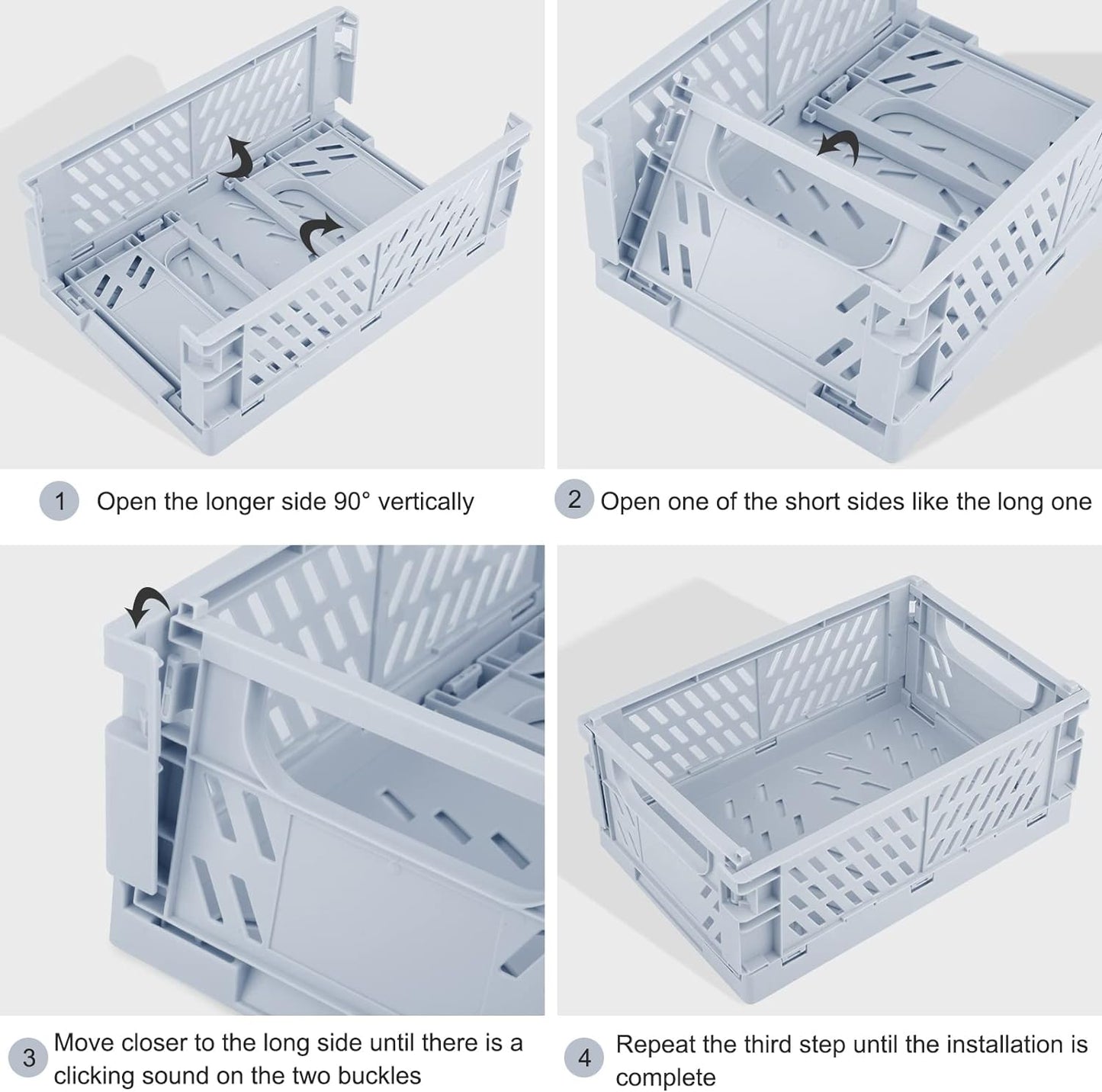 Plastic Storage Baskets for Desk Organizing, Office Drawer Organizer, 2 Medium+2 Small Durable Folding Storage Crate for Home Kitchen Classroom Office Bedroom and Bathroom Storage (Blue)