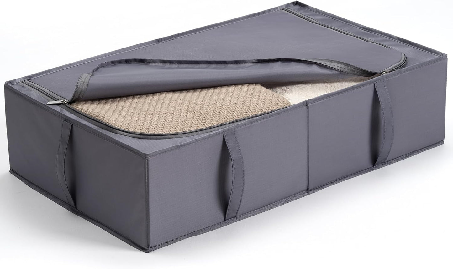 TYEERS Under Bed Storage Containers, Durable Fabric, Washable, Collapsible, Under Bed Storage Bins for Clothes, Blankets, Sheets, Shoes, 27.5x16.5x7 Inches, 1-Pack, Dark Grey