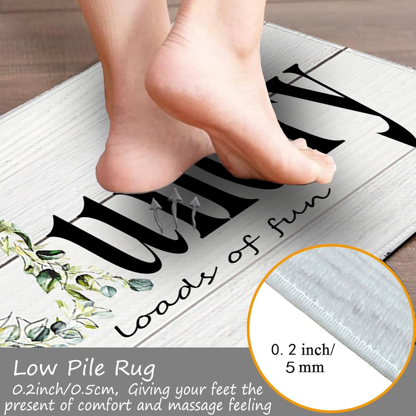 Laundry Room Runner Rug for Hallways Kitchen Mat Non Slip 20"x 47" Washable Runner Rugs with TPR Backing Soft Floral Text Carpet Indoor Machine Washable Accent Rug Low Pile Carpet