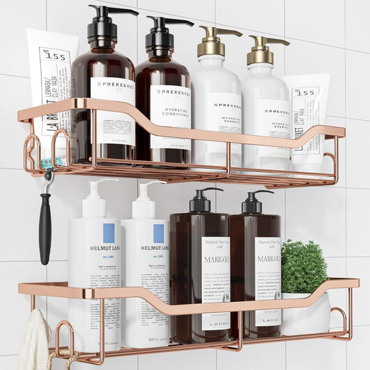 Kitsure Shower Caddy Large - Adhesive Shower Organizer, Stainless Steel Shelf for Inside Shower, No Drill Bathroom Organizers and Storage, Home Decor Accessories, 2 Pack, Rose Gold