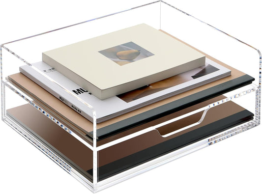 SANRUI 2-Tier Paper Letter Tray Organizer with Sliding Drawer,Stackable Desk Organizer,Acrylic Paper Tray for Office,Home or School,Clear