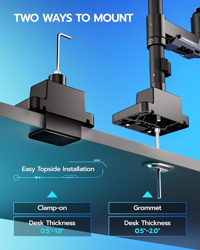 ARES WING Single Monitor Mount with USB, Ultrawide Monitor Arm for 24 to 57 Inch Heavy Duty Curved Screen, Adjustable Gas Spring Monitors Arm Stand up to 66LBS with 75/100/200 Vesa Mount, Black