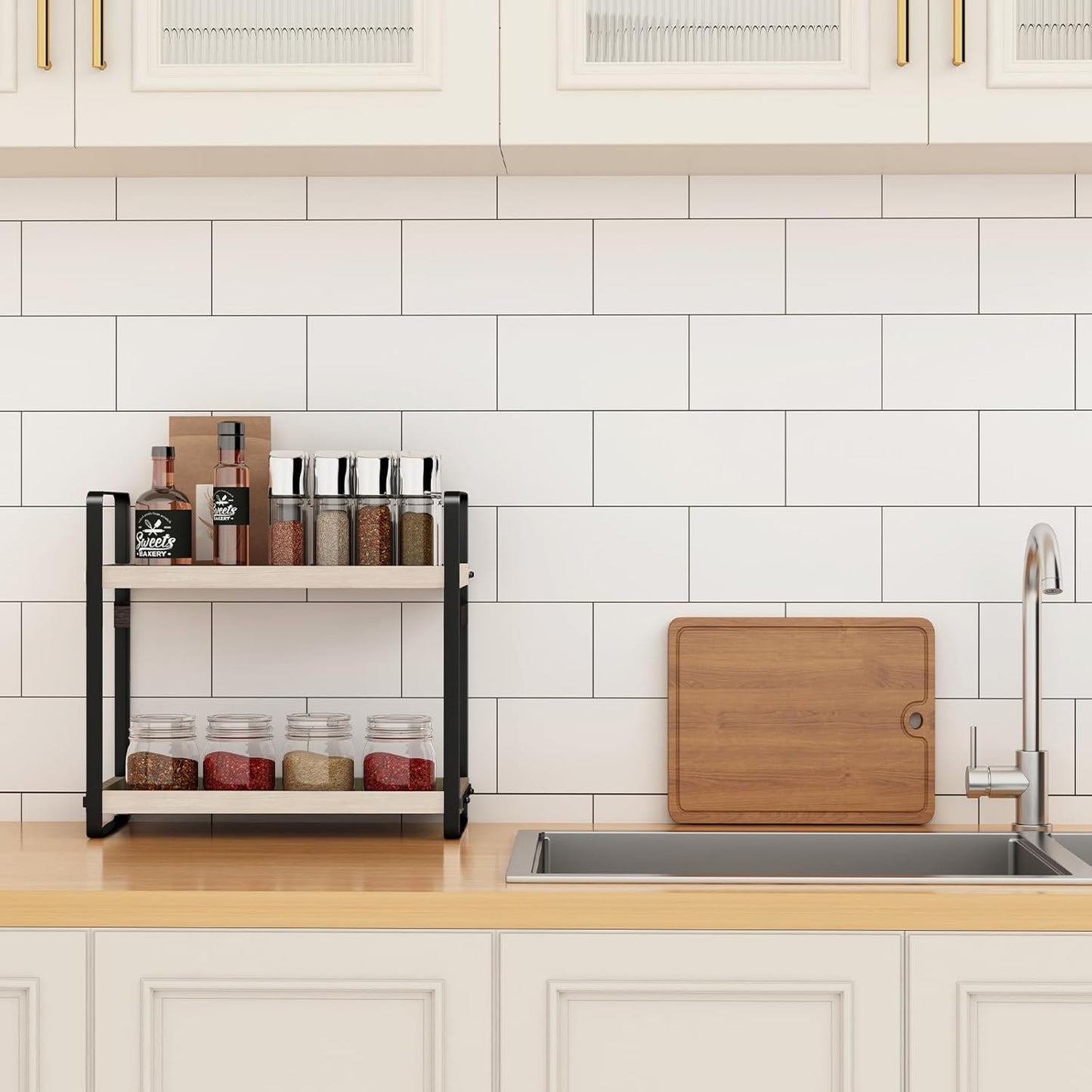 Bathroom Counter Organizer,Bathroom Countertop Organizer,Counter Shelf,Countertop Storage,Organization and Storage,Makeup Shelf,Sink Caddy(Burlywood 2 Tier)