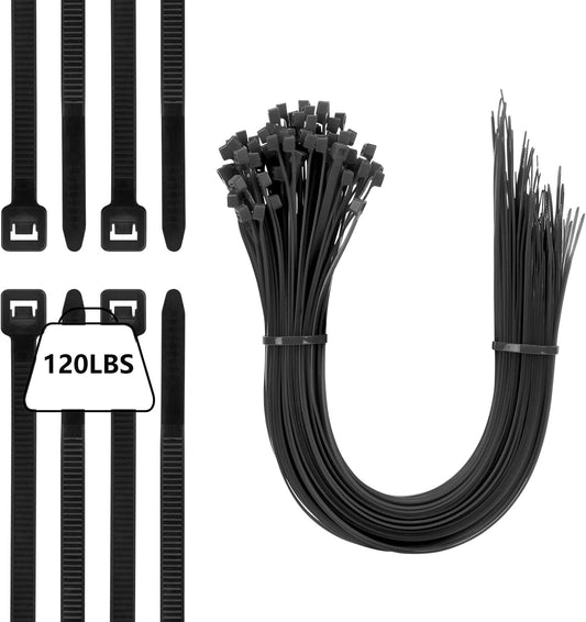 100PCS 20 inch Black Zip Ties 120LBS Tensile Strength Self-Locking heavy duty UV Resistant Cable Tie Wraps for indoor and outdoor use(black)
