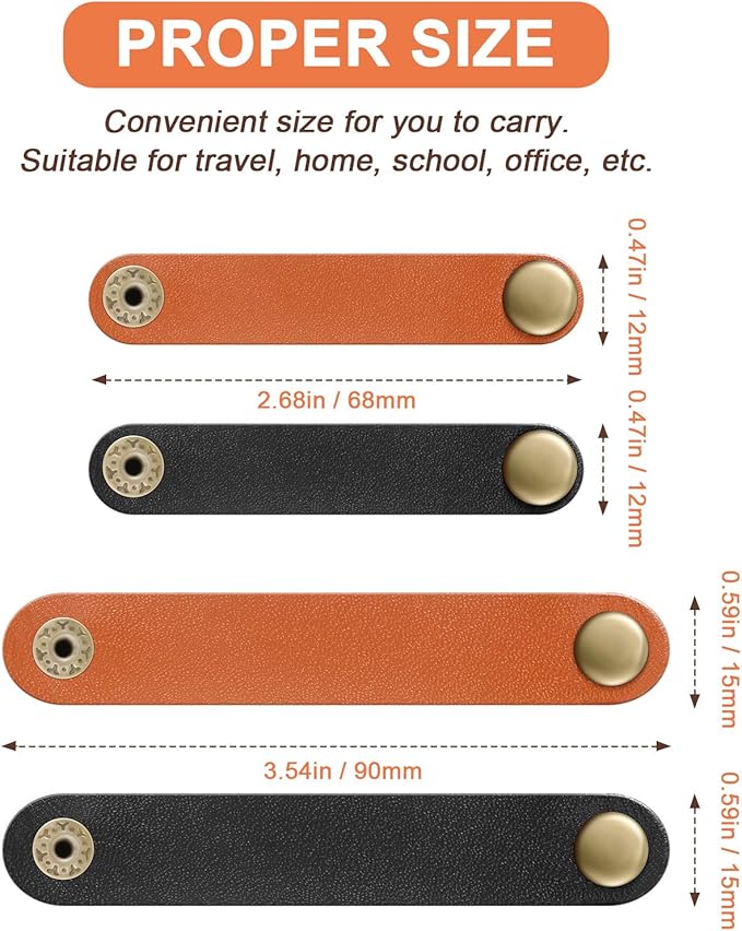 52 Pieces PU Leather Cable Straps, Earbud Cord Organizer, PU Leather Handmade Portable USB Cord Holder, Earphone Cable Tie Cable Management, for Travel, Home, School, Office (Black, Brown)