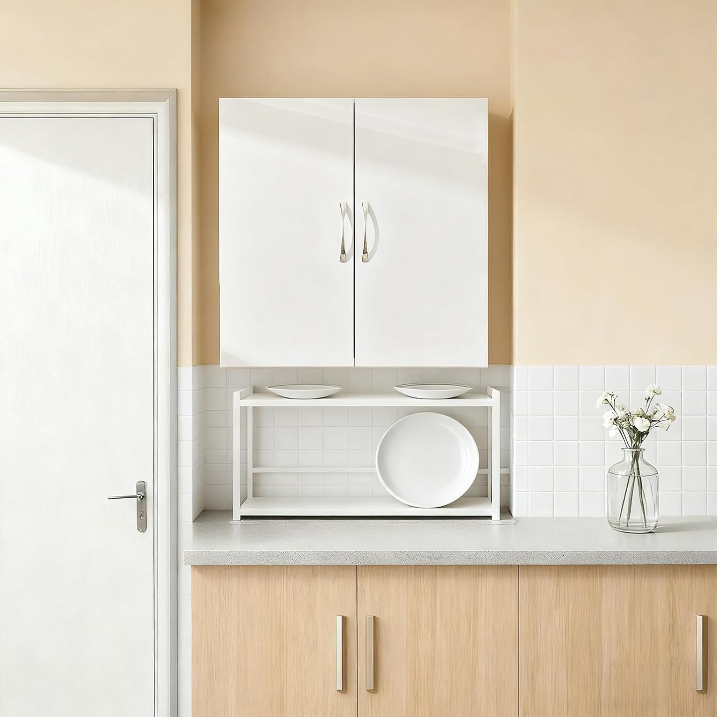 Bathroom Wall Cabinet, Over Toilet Storage Cabinet with Adjustable Shelf and Doors, Wall Mounted Medicine Cabinet for Small Spaces, Laundry Storage Cabinet, White, HUS-BZR200