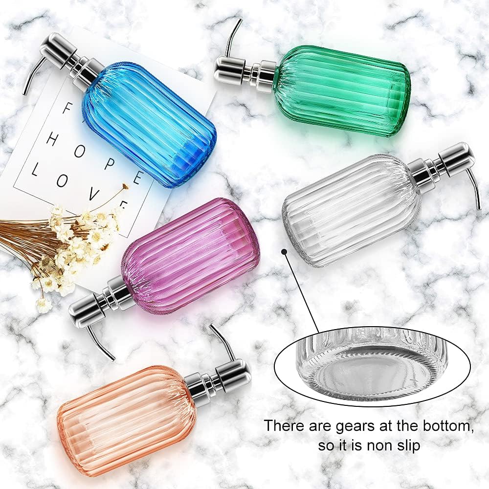 Soap Dispenser - 2 Pack 14 Oz Glass Soap Dispenser with Rust Proof Stainless Steel Pump, Refillable Liquid Bottle Dispenser, Premium Hand Jar Dispenser for Bathroom, Kitchen, Countertop (Amber Orange)