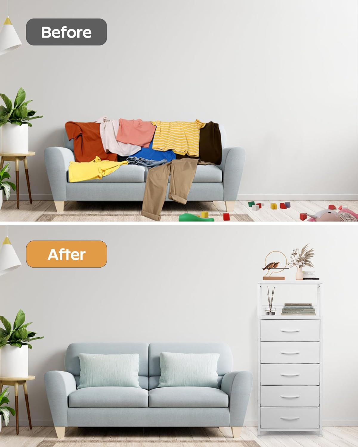 Dresser for Bedroom, Fabric Nightstand Tall Dresser & Chests of Drawers with 5 Drawers, Vertical Organizer Storag, Hallway, Entryway White