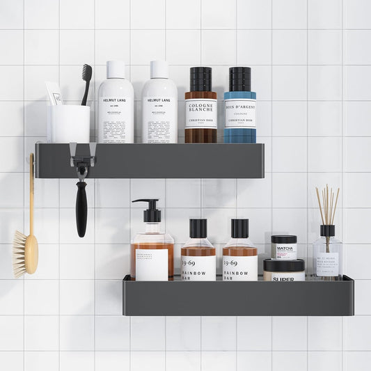 Kitsure Shower Caddy - 2 Pack Adhesive Shower Organizer, Rustproof Metal Shelves, No-Drill Bathroom Organizers and Storage, Dark Grey, XX-Large