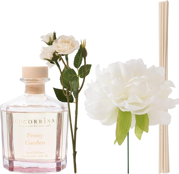 COCORRÍNA Reed Diffuser - Peony Garden 8.5oz Flower Reed Diffuser Set with 8 Sticks, Home Fragrance Reed Diffuser for Home Bedroom Office Bathroom Shelf Decor (Master Collection)