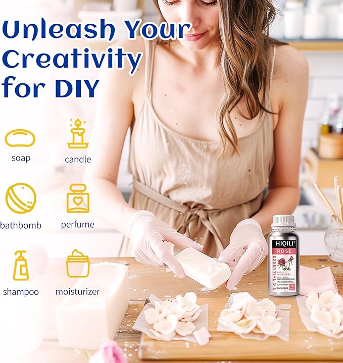 HIQILI Rose Essential Oil for Diffuser, Soap, Perfume & Candle Making - 16 Fl Oz