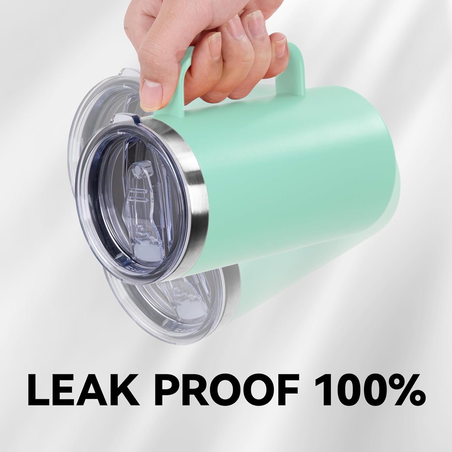 DOMICARE 24oz Mug with Handle and Lid, Stainless Steel Coffee Mug, Travel Mug with Handle, Double Wall Vacuum Coffee Tumbler, Reusable Insulated Cup, Mint Green, Pack 4