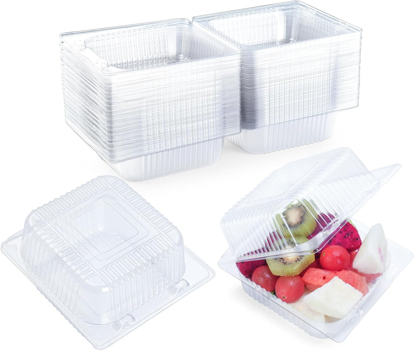 50 Count Clear Plastic Containers with Lids for Food, Thickened Disposable Sandwich Containers Clamshell Boxes for Cake Slice, Dessert, Hamburger, Salad