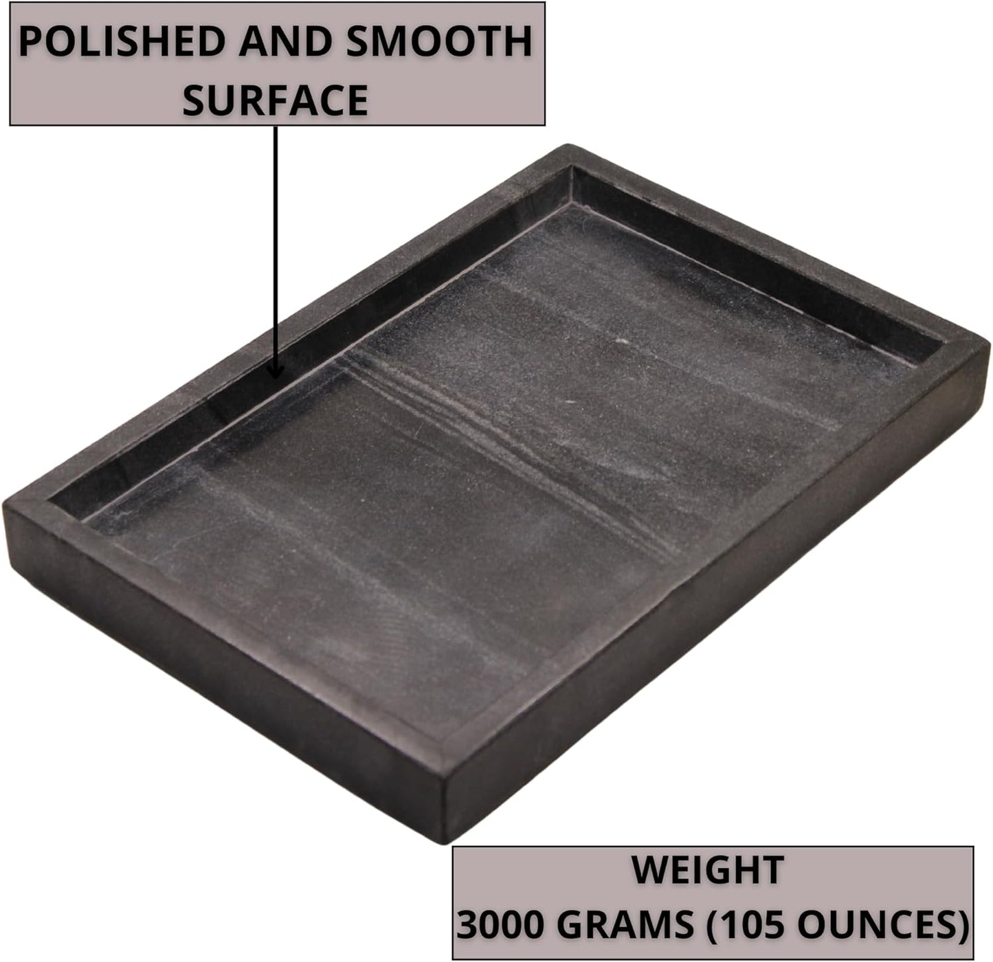 Natural Black Marble Tray for Bathroom | Kitchen | Vanity | Desktop, Stone Organizer for Coffee Table, Dresser, Nightstand, Candles, Soap, Towel, Plant, Jewelry (12" x 8"), Rectangular