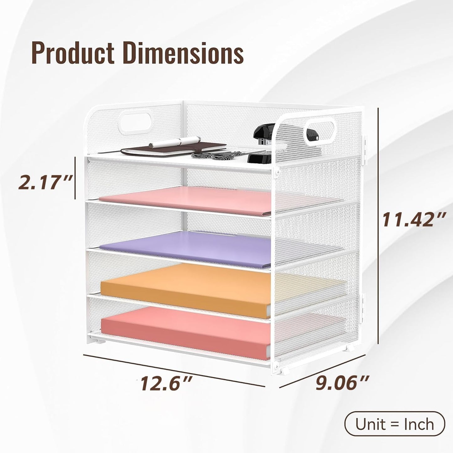 Supeasy 5 Trays Paper Organizer Letter Tray with Handle-Mesh Desk File Organizer, Paper Sorter Desk Organizer for Office, Home or School