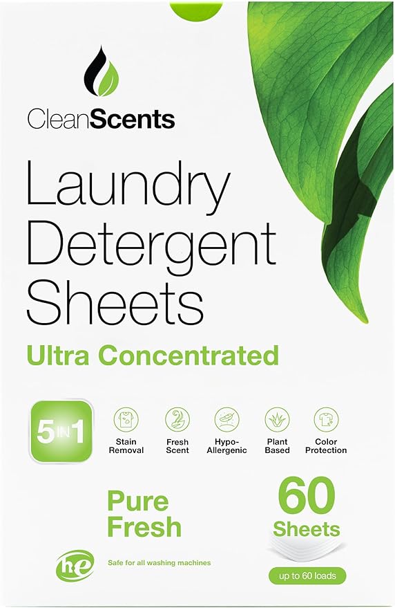 CleanScents Laundry Detergent Sheets (60 Sheets) (Pure Fresh)