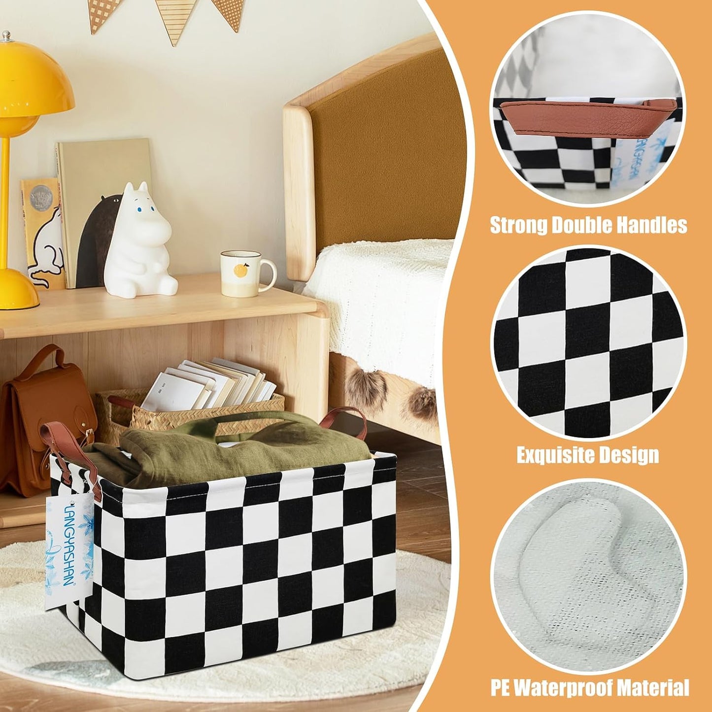 LANGYASHAN Rectangular Storage Bin Collapse Canvas Fabric Cartoon Storage Basket with Handles for Organizing Home Kitchen Boys and Girls Toys Office Closet Shelf Baskets (Rec-Racing flag)