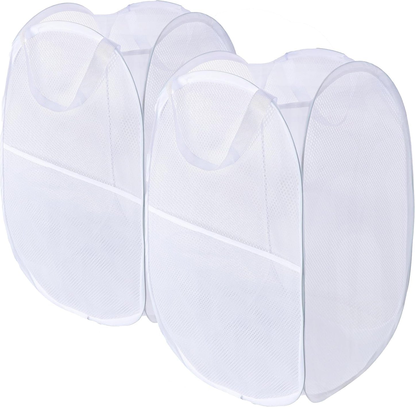 Foldable Mesh Popup Laundry Hamper,Laundry Basket Easy to Open and Fold for Dorm,Travel, College Dorms, and More (2 white)