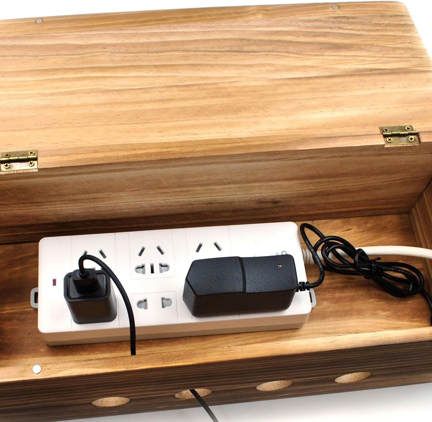 Large Cable Management Box, Wood Cord Hider Box & Organizer for Power Strip Hider Cable Storage for Office, TV Wires, Desk Cord Organizer, 14" x 5.9" x 5.1", Vintage Walnut (Vintage Walnut-lid)