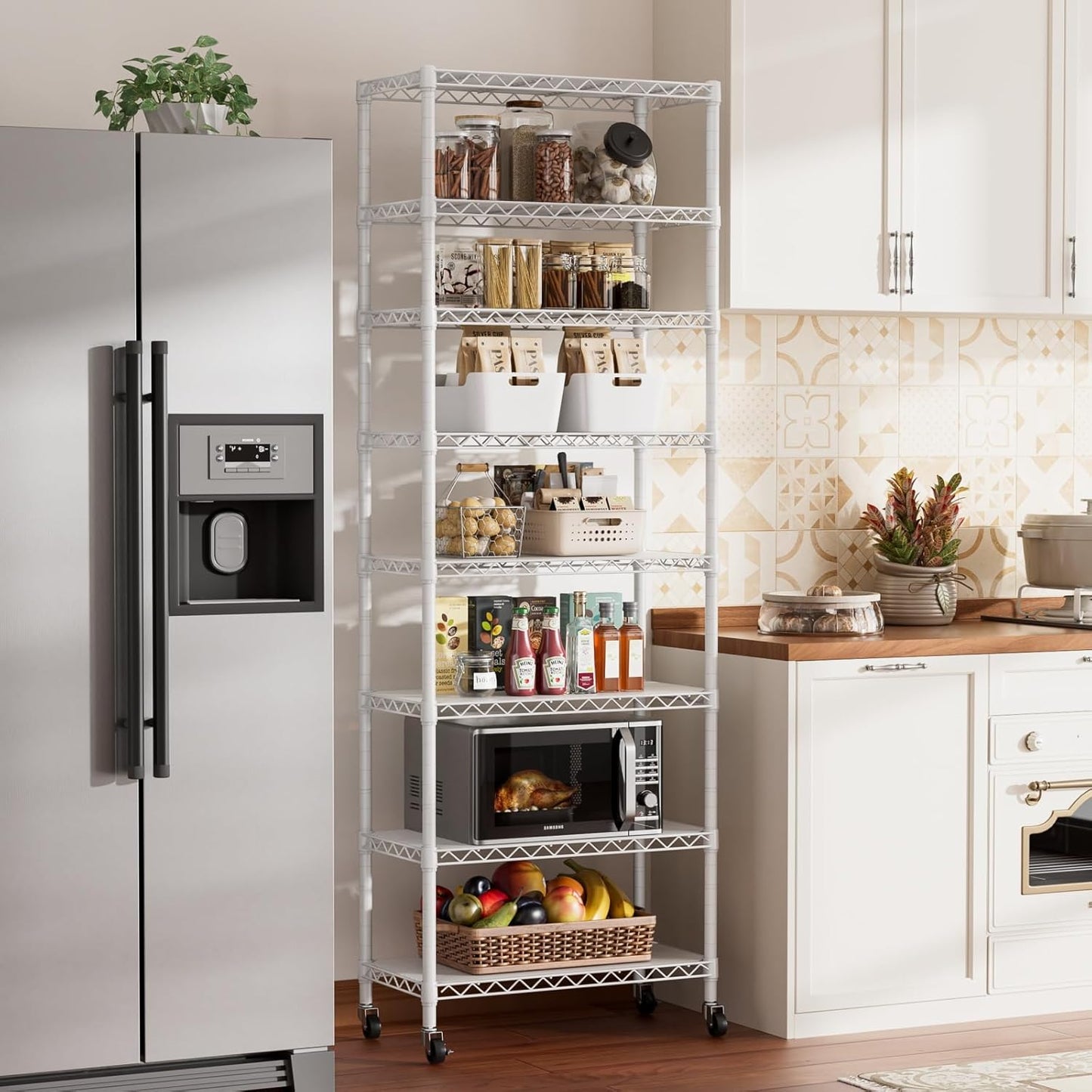 SINGAYE 8 Tier Shelf Organizer Storage Metal Shelves Garage Wire Shelving Unit Pantry Rack Adjustable Standing Storage for Kitchen Closet Laundry Bathroom Pantry 12" D x 22" W x 74" H White