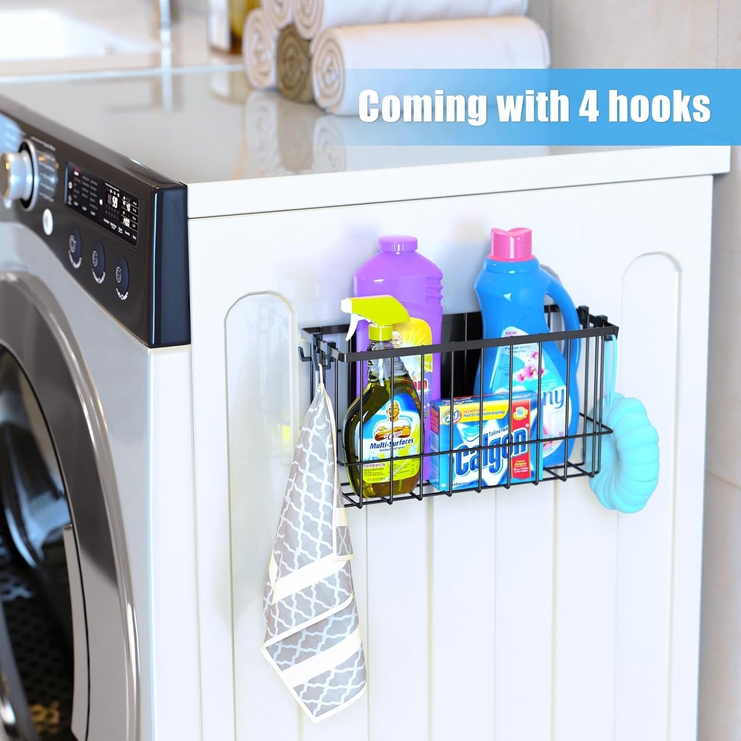 NiHome Magnetic Metal Basket Organizers, Dryer Ball Holder, 2PCS Medium & Small, Versatile Storage for Kitchen & Office Holds Up to 14 lbs, Easy Attach to Refrigerator or Any Magnetic Surface(Black)