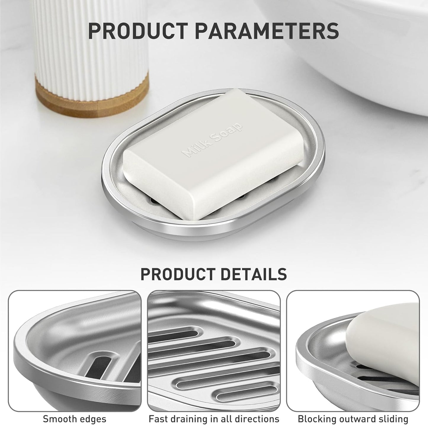 Soap Dish,Stainless Steel Soap Holder with Drain Spout,Brushed Metal Soap Saver for Bathroom Shower, Bathtub, Kitchen Sink,Durable and Stylish