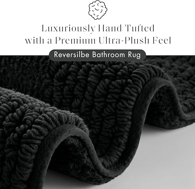 Madison Park Splendor Reversible 100% Cotton Tufted Bathroom Rug-3000 GSM Hotel Quality Luxurious Plush Medium Pile Bath Mat Absorbent, Quick Dry, Shower Room Décor, 17x24 Black