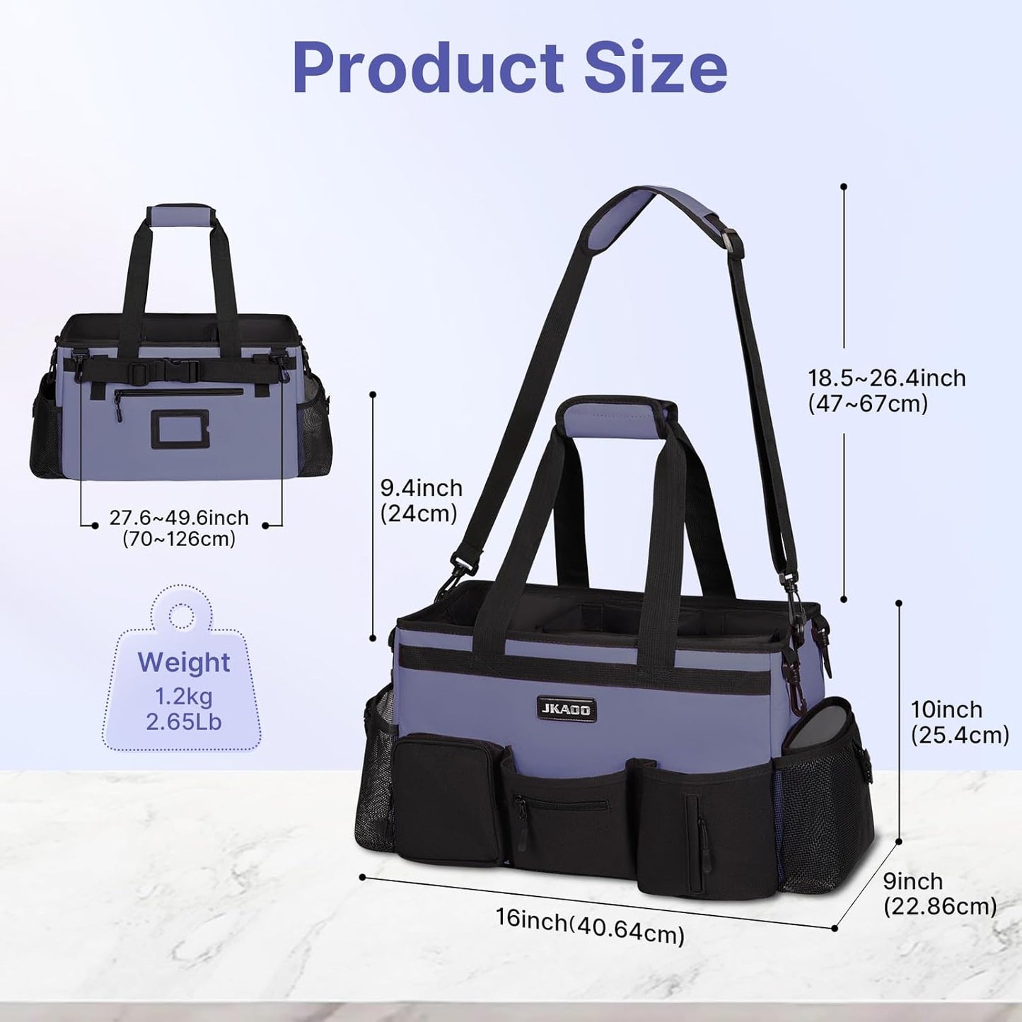 Large Wearable Cleaning Caddy Bags,Cleaning Supplies Storage Bag with Handles and Adjustable Shoulder Strap and Removable Waist Straps,Waterproof Cleaning Bags for Home,Car,Office (Denim Blue)