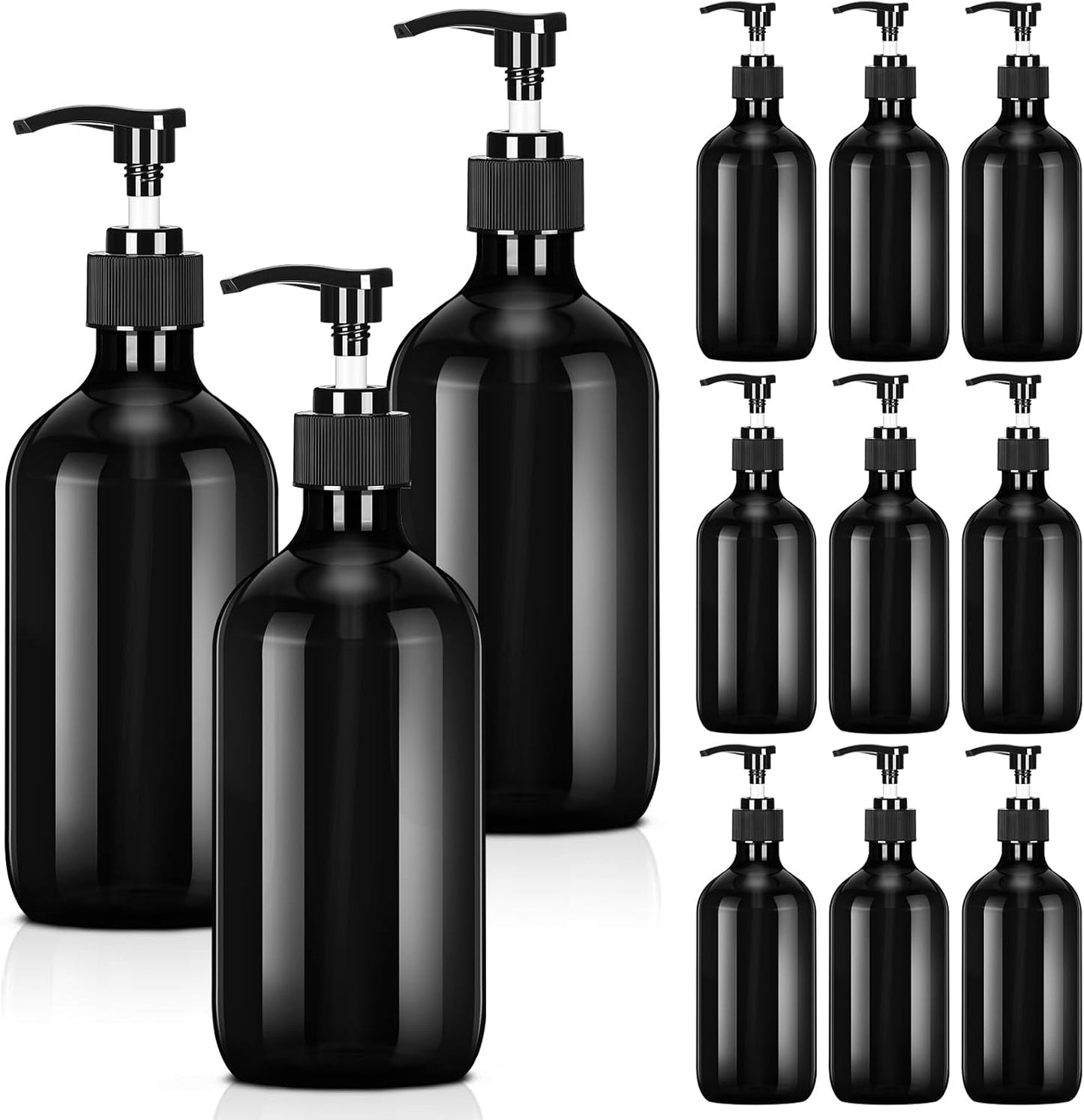 Tessco for you 12 Pack Black Soap Dispenser Empty Plastic Pump Bottles Dispenser Refillable Shampoo Container for Hand Sanitizer Soap Lotion Body Wash Conditioner Bathroom Kitchen Travel(16.9 oz)