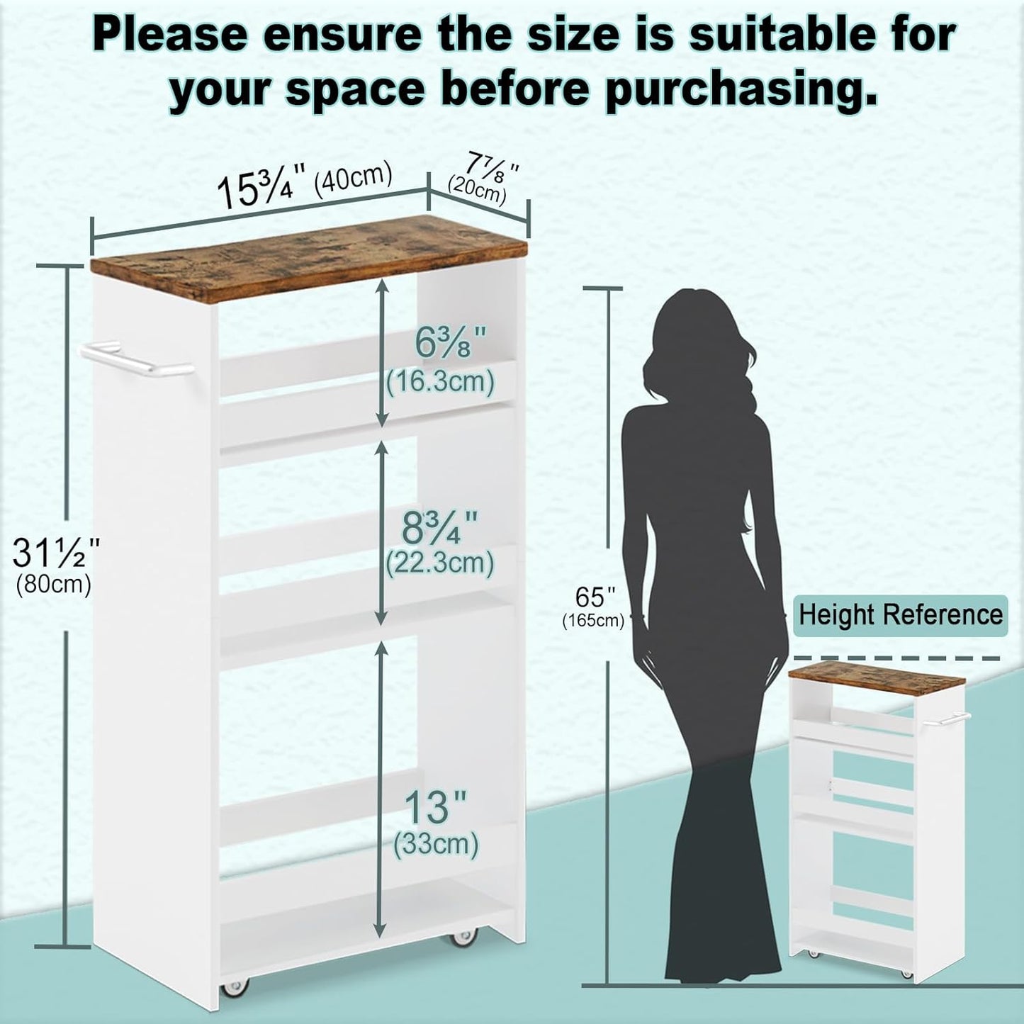 MARTY Rolling Storage Cart 7.9" W, 4-Tier Kitchen Cart with Wheels Handle, Slim Storage Cart Mobile Shelving Utility Carts for Bathroom Laundry Room Organization Narrow Places (White)