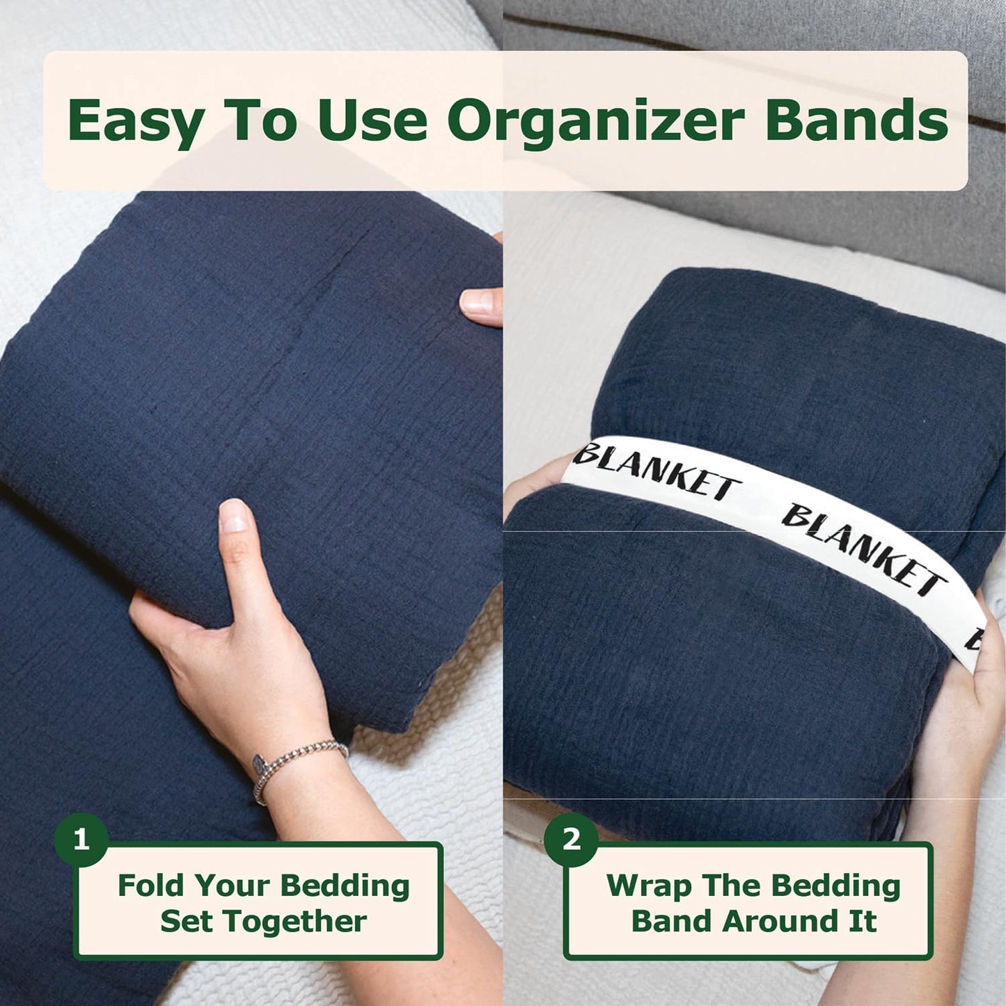 ECOHomes Bed Sheet Organizer and Storage Size Label Bands | Bed Sheets Set Organizers for Linen Closet Organization - Elastic Bedding Band Labels for Organizing Bedsheet (Blanket 2 PCs Pack | White)