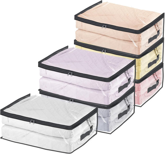 Fixwal 6pcs Clear Blanket Storage Bags with Zipper, Plastic Storage Bags for Closet Clothes Comforter Toys Sweaters Bedding, Bed Sheet Organizers (35L, 9.5 Gallons)