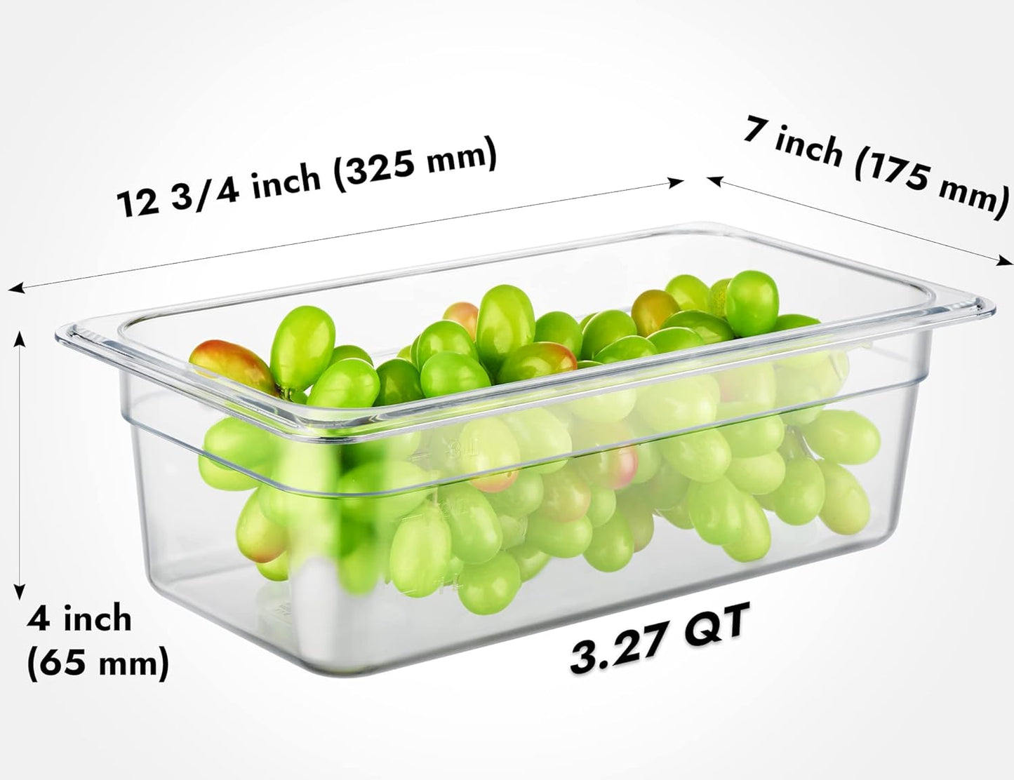 CURTA 6 Pack NSF Food Pans, 1/3 Size 4 Inch Deep, Commercial Polycarbonate Plastic Clear Freezer-Safe