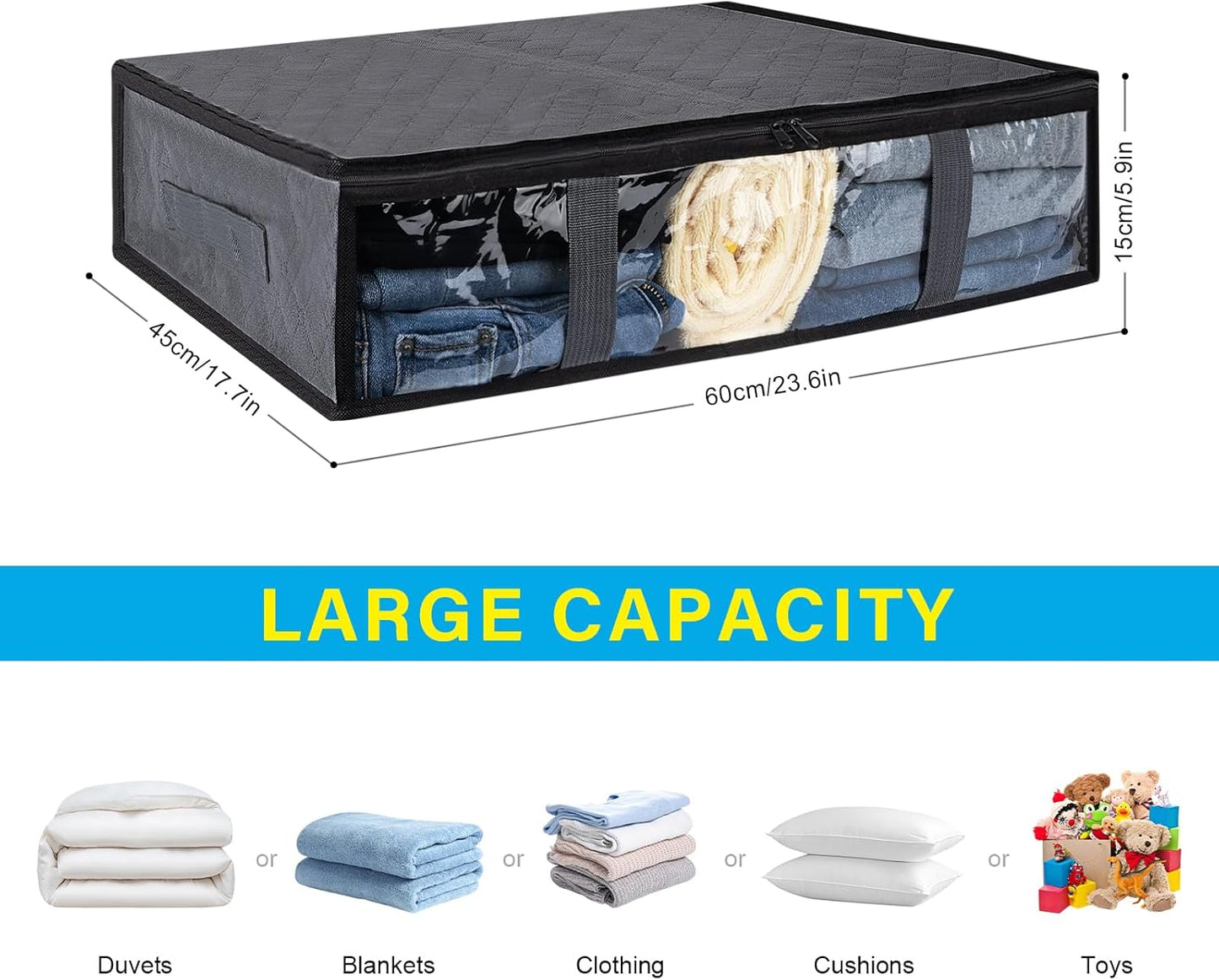 10 Pack Under Bed Storage Containers for Clothes Folding Storage Bins with Clear Window and Reinforced Handles Underbed Storage Containers for Organization and Storage Clothing Blankets