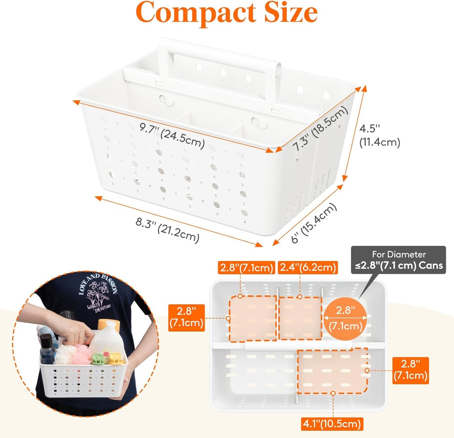 Lifewit Shower Caddy Portable, Plastic Bathroom Organizer with Handle and Holes, Hard Cleaning Basket for Toiletry Storage, College Dorm Essentials, White, 1 Pack, Small