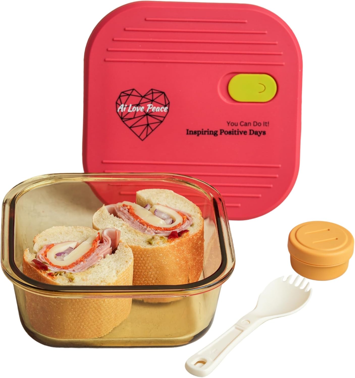 AI LOVE PEACE Glass Lunch Containers for Women Adults, Microwave Safe Glass Lunch Box, Leak Proof BPA-Free, Durable, Built-in Vent - Ideal for Meal Prep & On-the-Go Lunches (red)