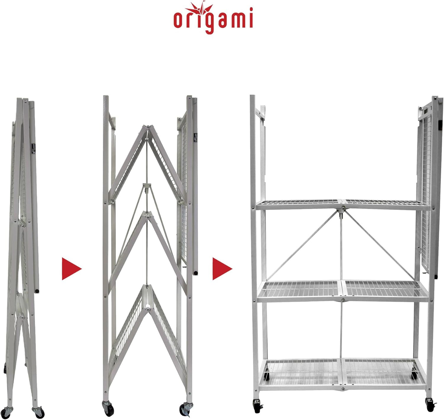 Origami 4-Tier Storage Shelves on Wheels, Steel Shelving Holds 1000 pounds, Heavy Duty Garage Storage & Organization, Closet Organizer, Utility Shelf