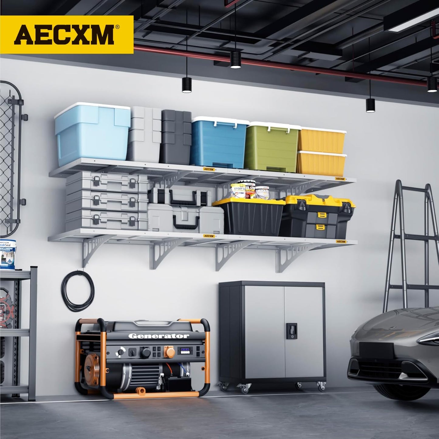 4-Pack 1.64x4ft Adjustable Garage Wall Shelving 1120lbs Load Capacity Heavy Duty Wall Mounted Storage Shelf Metal Floating Shelves for Garage(White)