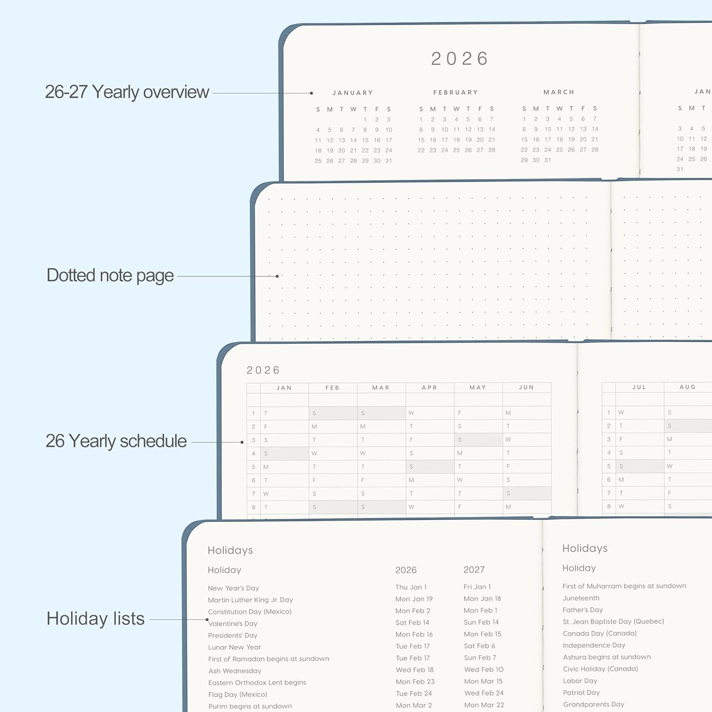 And Per Se 2026 Planner-Daily, Weekly & Monthly Leather Hardcover Planner, 5.7" x 8", Daily Schedule, Monthly Tabs, 100 GSM Thick Paper, Back Pocket(Dark Blue)