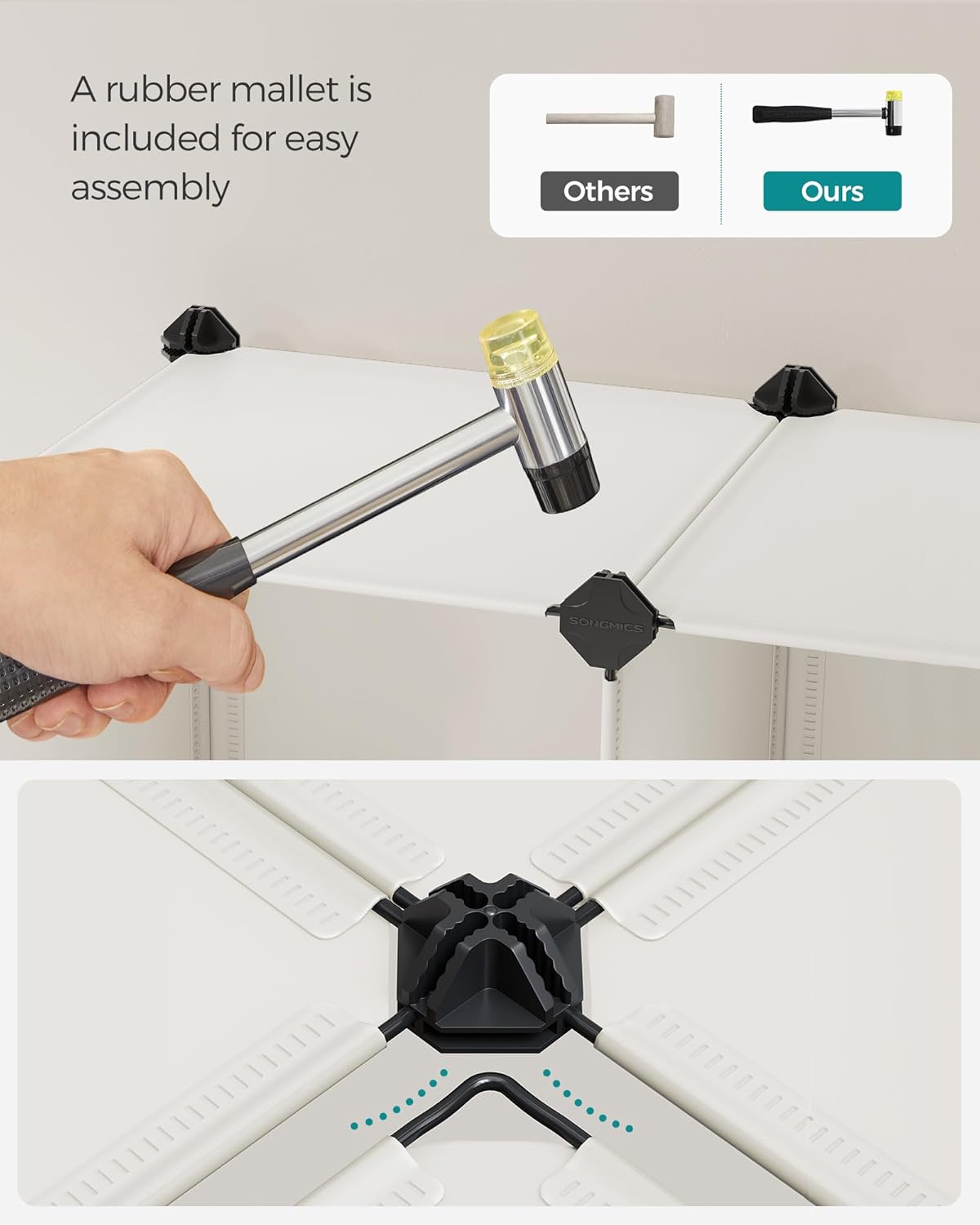 SONGMICS Cube Storage Organizer, Set of 16 Plastic Cubes, Closet Organizers and Storage, Room Organization, Bedroom Living Room, 12.2 x 48.4 x 48.4 Inches, Cream White ULPC442M01