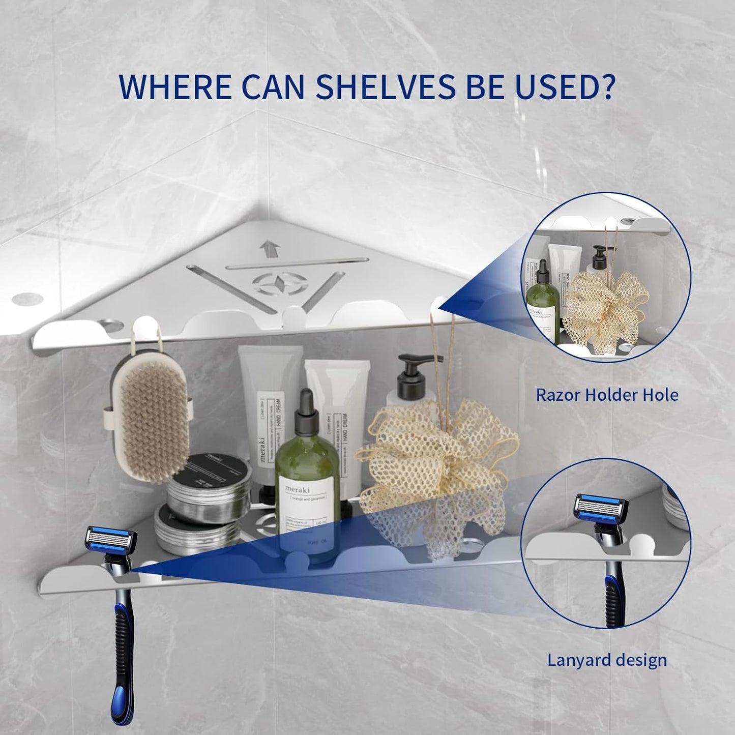 2 Pack Corner Shower Shelf, 10" 304 Stainless Steel Modern Corner Shower Shelf for Inside Shower, Heavy Duty Shower Caddy Organizer with Razor Hole, Drilling Installation (Brushed Nickel, 10")