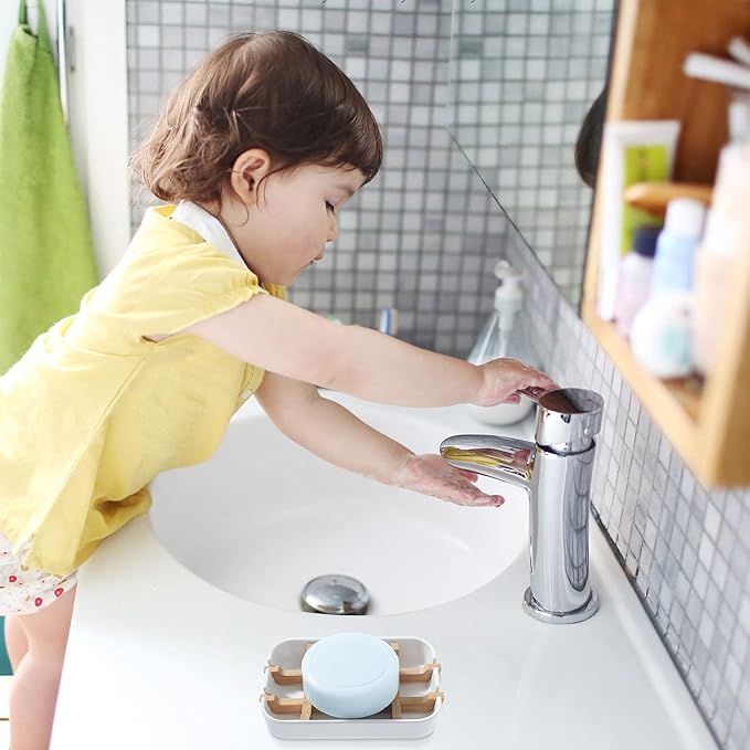 Soap Dishes for Bar Soap, White Bathroom Soap Holder, Bamboo Soap Dishes Holder for Bathroom Shower, Bathroom Sink Soap Dish, White Soap Tray.