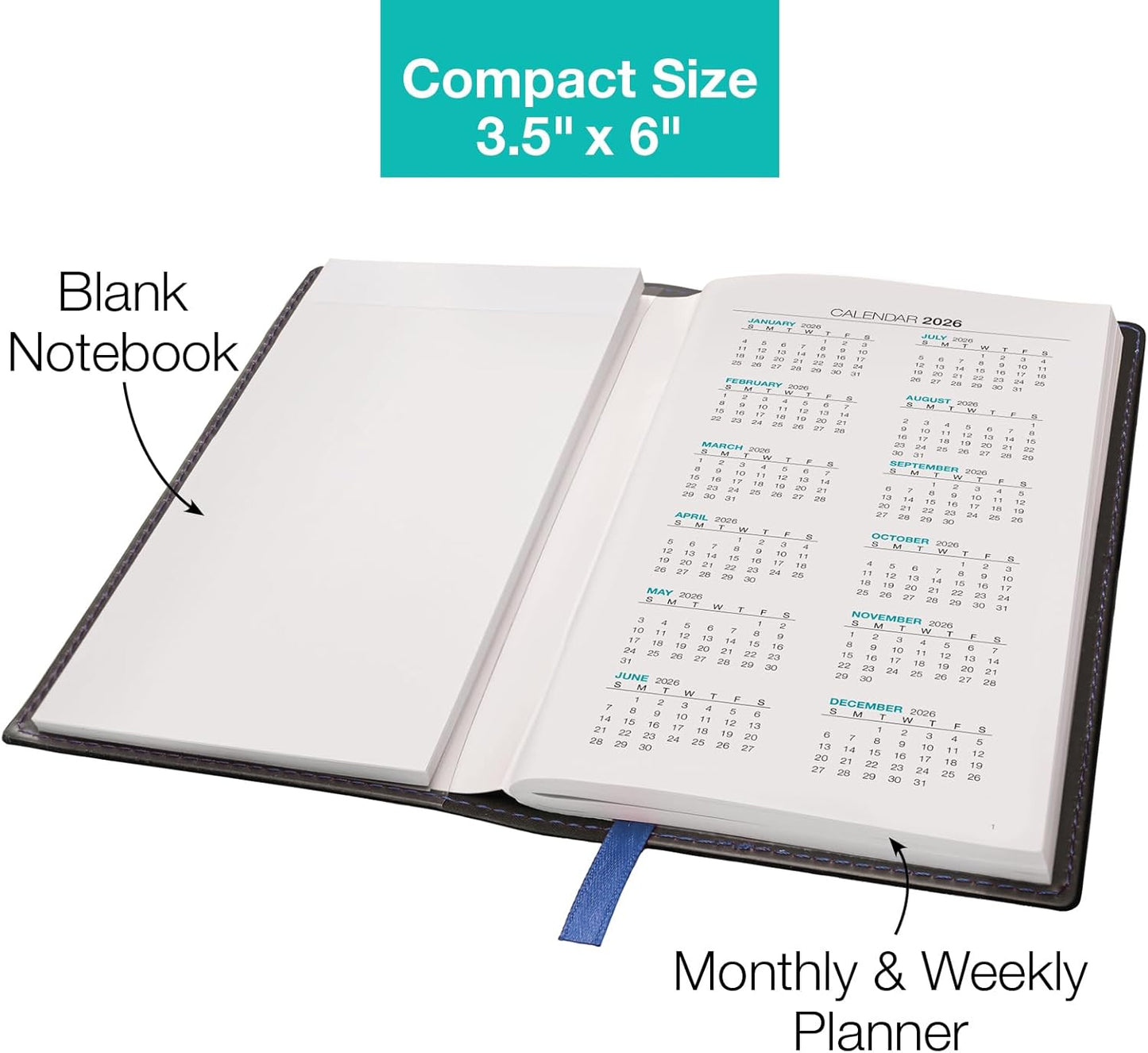 2026 Pocket Planner/Pocket Calendar, 3.5"x6": Includes 14 Months (November 2025 - December 2026) / 2026 Weekly Planner/Weekly Agenda/Monthly Calendar Organizer (Navy)/Black)