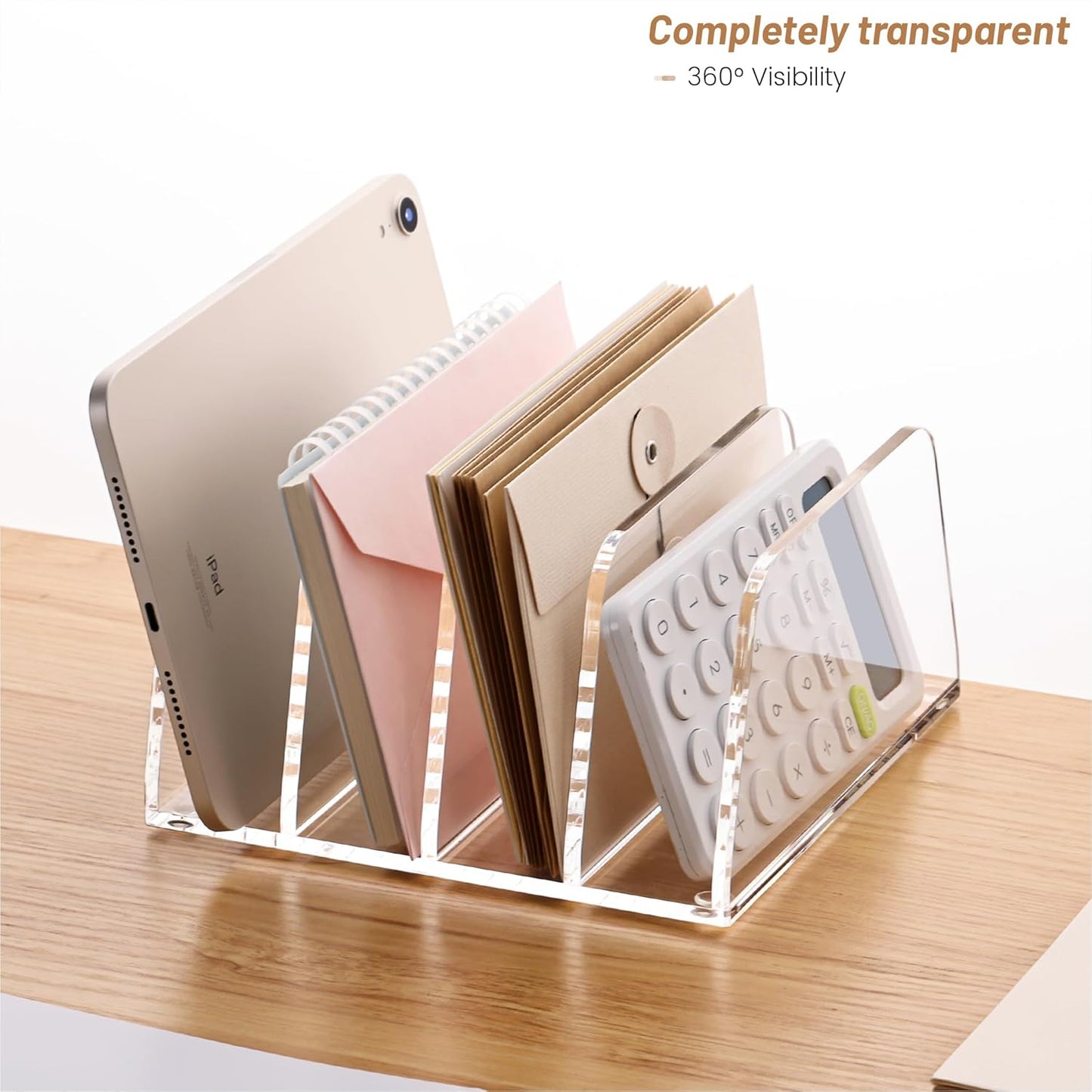 YUXUN Acrylic Mail Sorter for Desk, 4 Compartment Letter & Document Holder with Non-Slip Base, Small File Holders for Bills, Envelopes, Letters,Mails, Papers, Clear Office Supplies for School Home