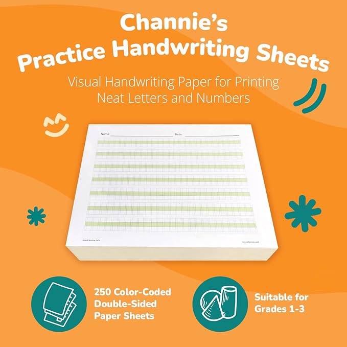 Channie’s Practice Handwriting & Printing Paper Workbook One Page A Day, 500 Pages Front & Back, 250 Sheets, Grades PreK – 1st, Size 8.5” x 11”